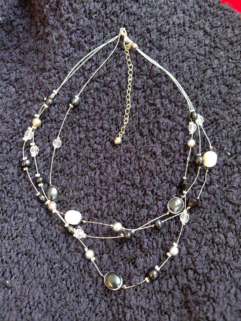Multi-Strand Black and Silver Beaded Women's Necklace